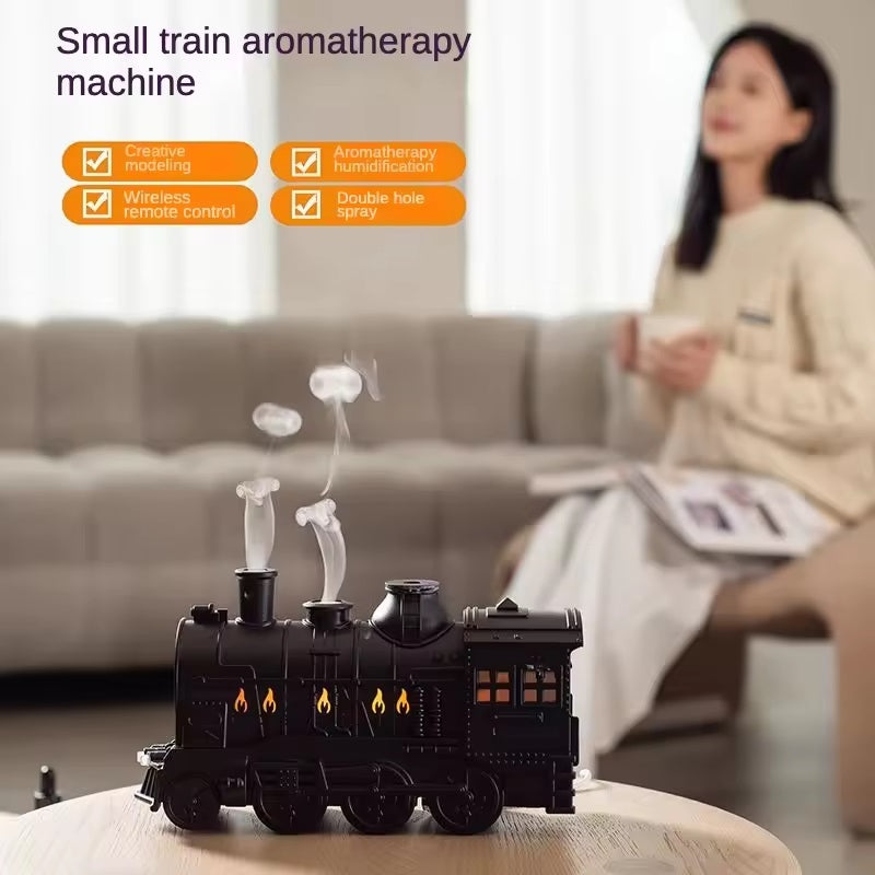 Fire-Styled Train Diffuser, Retro Train Essential Oil Diffuser Humidifier 300ml, Aromatherapy Diffuser Ultrasonic Cool Mist Train Humidifier with Remote Control 2 Light 2 Mist Mode Auto Shut-Off For Office