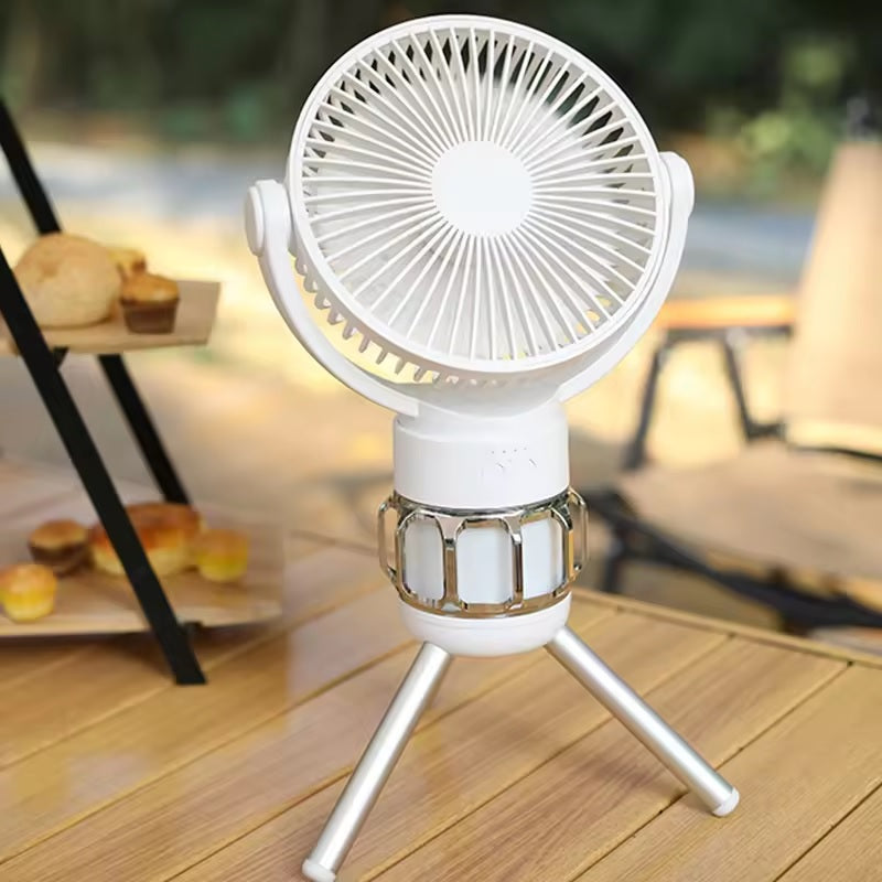 ADAK New Arrival 20000mAh Portable Camping Fan with LED Lantern - Battery Powered Fan for Tents, 8H Timer, 270° Rotation, USB Rechargeable Desk