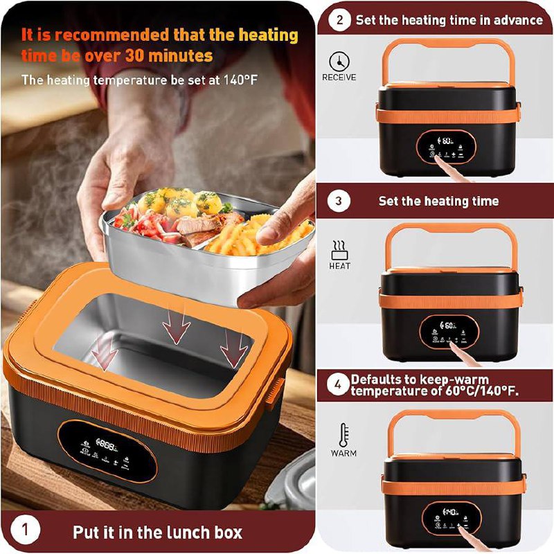 1.5L Smart Electric Heating Lunch Box - Cordless Rechargeable Food Warmer with 304 Stainless Steel Liner