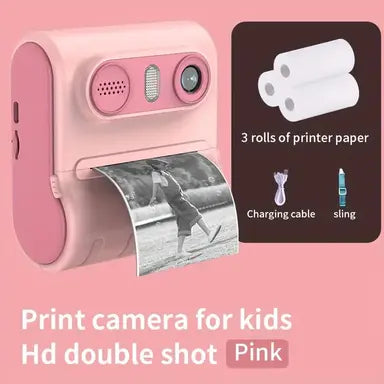 Instant Print Camera, Enhanced Selfie Camera, Digital Zero Ink Video Camera with 3 Rolls of Print Paper, 1000mAh Battery, Dual Lenses