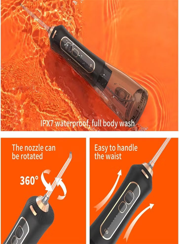 IPX7 Waterproof Portable Electric Toothbrush with 5 Modes and Water Flosser, Oral Care Set - Black