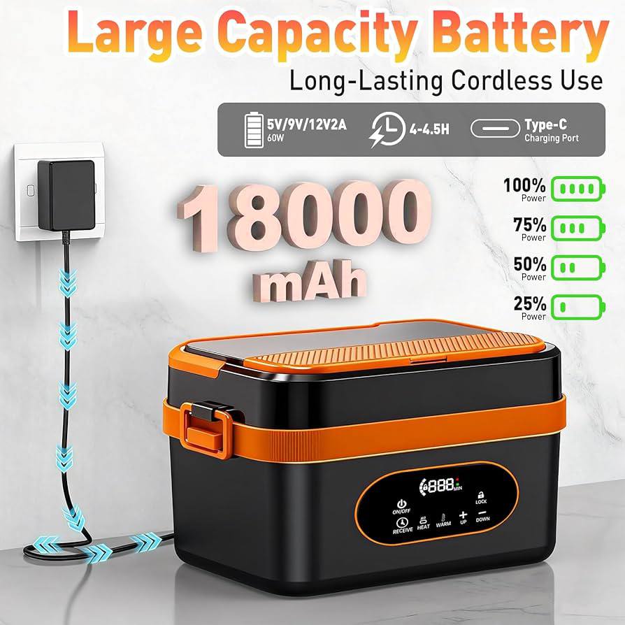 1.5L Smart Electric Heating Lunch Box - Cordless Rechargeable Food Warmer with 304 Stainless Steel Liner