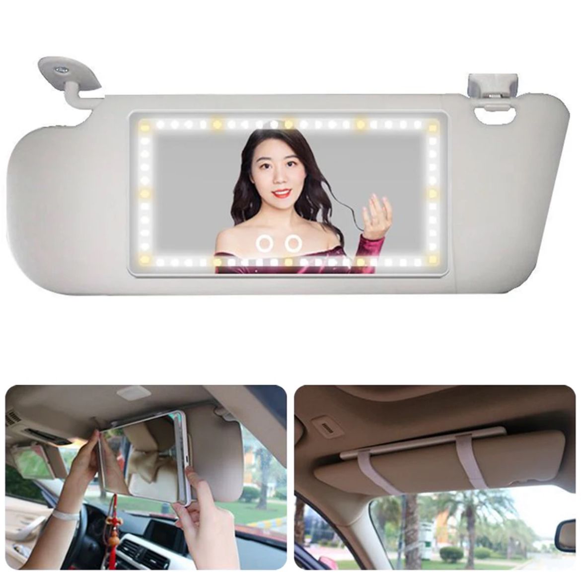 Car Vanity Mirror with LED Light — Rechargeable Auto Makeup Mirror for On-the-Go Touch-Ups