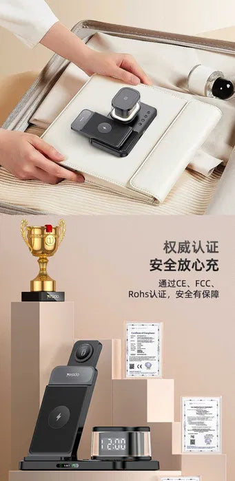 YESIDO DS22 3-in-1 Wireless Charging Station with Night Light and Clock for iPhone, Apple Watch, and Airpods