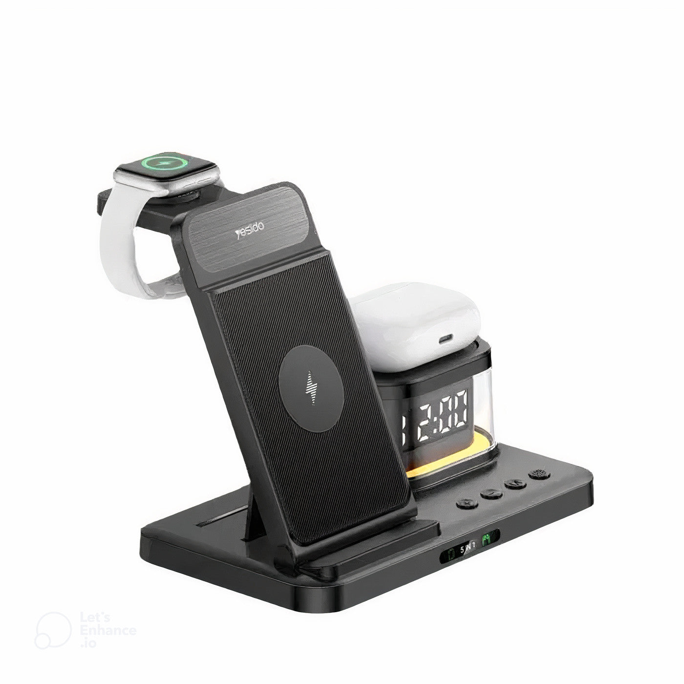 YESIDO DS22 3-in-1 Wireless Charging Station with Night Light and Clock for iPhone, Apple Watch, and Airpods