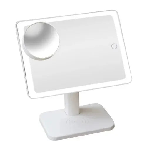 Wireless Express Glam Studio Vanity Mirror with Bluetooth Speaker and Phone Holder - White, LED Lighting, Hands-Free Calling, Wireless Charging