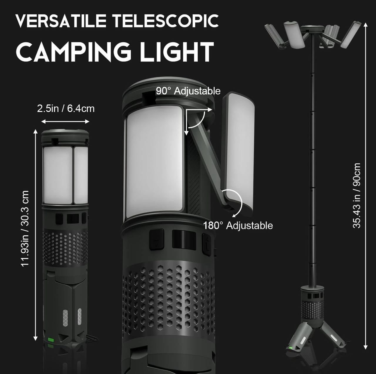 Camping Lights, Rechargeable Telescopic Lights with Stand, 12,000mAh Camping Lanterns and Lights with RGB, Magnetic Base, Portable Lanterns for Camping, Hiking, Emergency