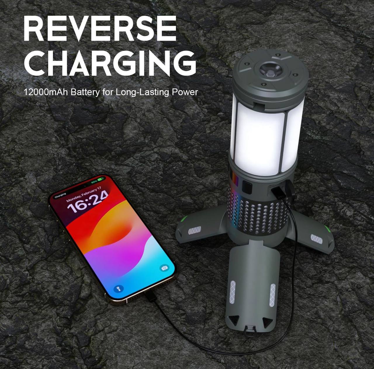 Camping Lights, Rechargeable Telescopic Lights with Stand, 12,000mAh Camping Lanterns and Lights with RGB, Magnetic Base, Portable Lanterns for Camping, Hiking, Emergency
