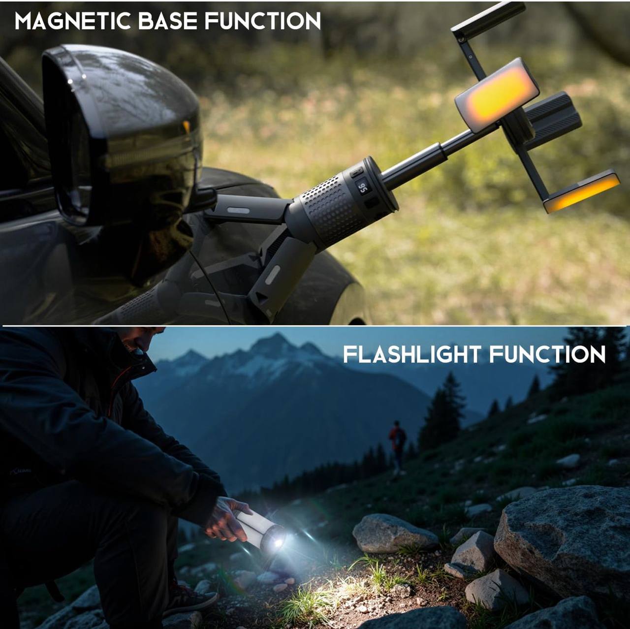 Camping Lights, Rechargeable Telescopic Lights with Stand, 12,000mAh Camping Lanterns and Lights with RGB, Magnetic Base, Portable Lanterns for Camping, Hiking, Emergency