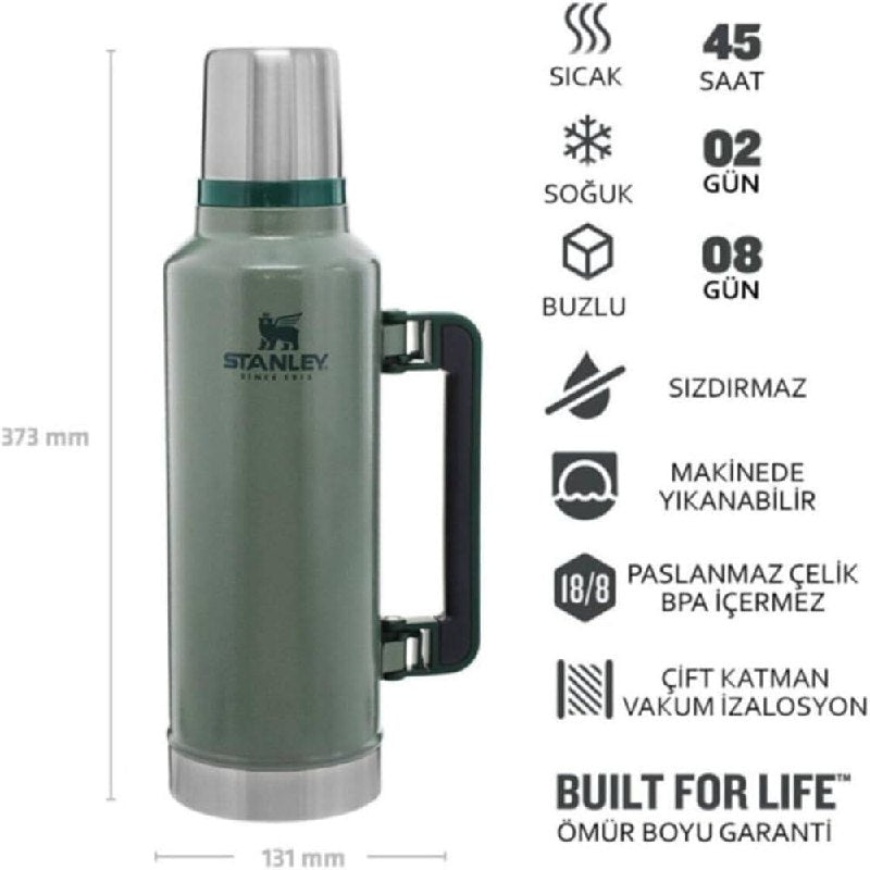 Stanley Classic Design Vacuum Flask - Large Capacity 1.9L (2 QT) | Travel & Camping Insulated Bottle with Durable Handle