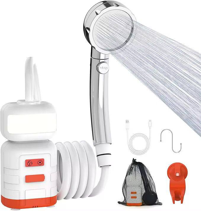 Portable Electric Shower Pump with IPX7 Camping LED Light Waterproof for Outdoor Shower, Dish Washing, Pet Cleaning
