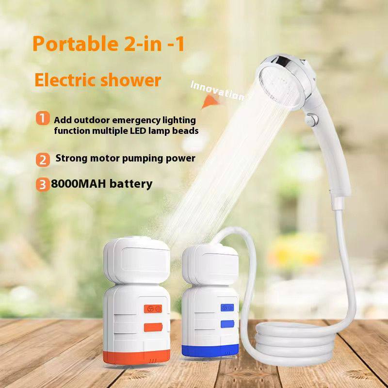 Portable Electric Shower Pump with IPX7 Camping LED Light Waterproof for Outdoor Shower, Dish Washing, Pet Cleaning