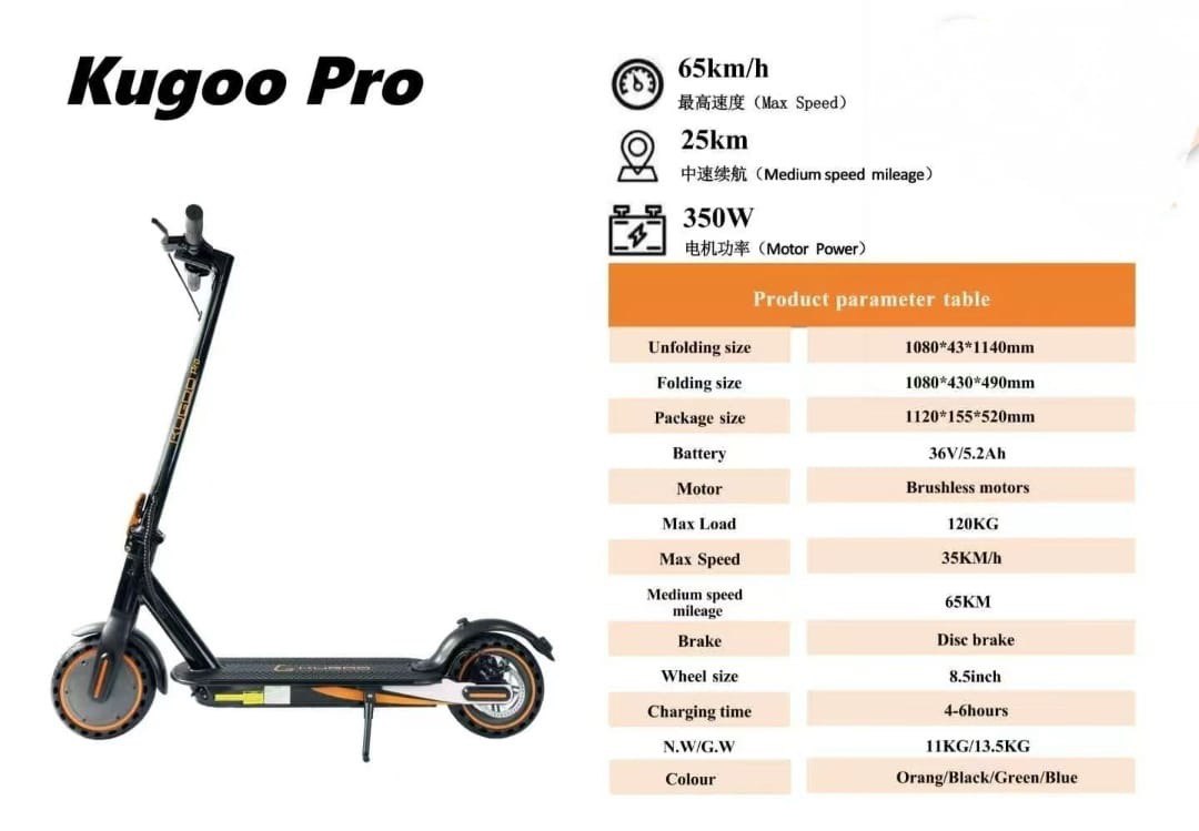 🛴 KUGOO Pro  Foldable Electric Scooter | 350W Powerful Motor, Dual Braking System, and Portable Design