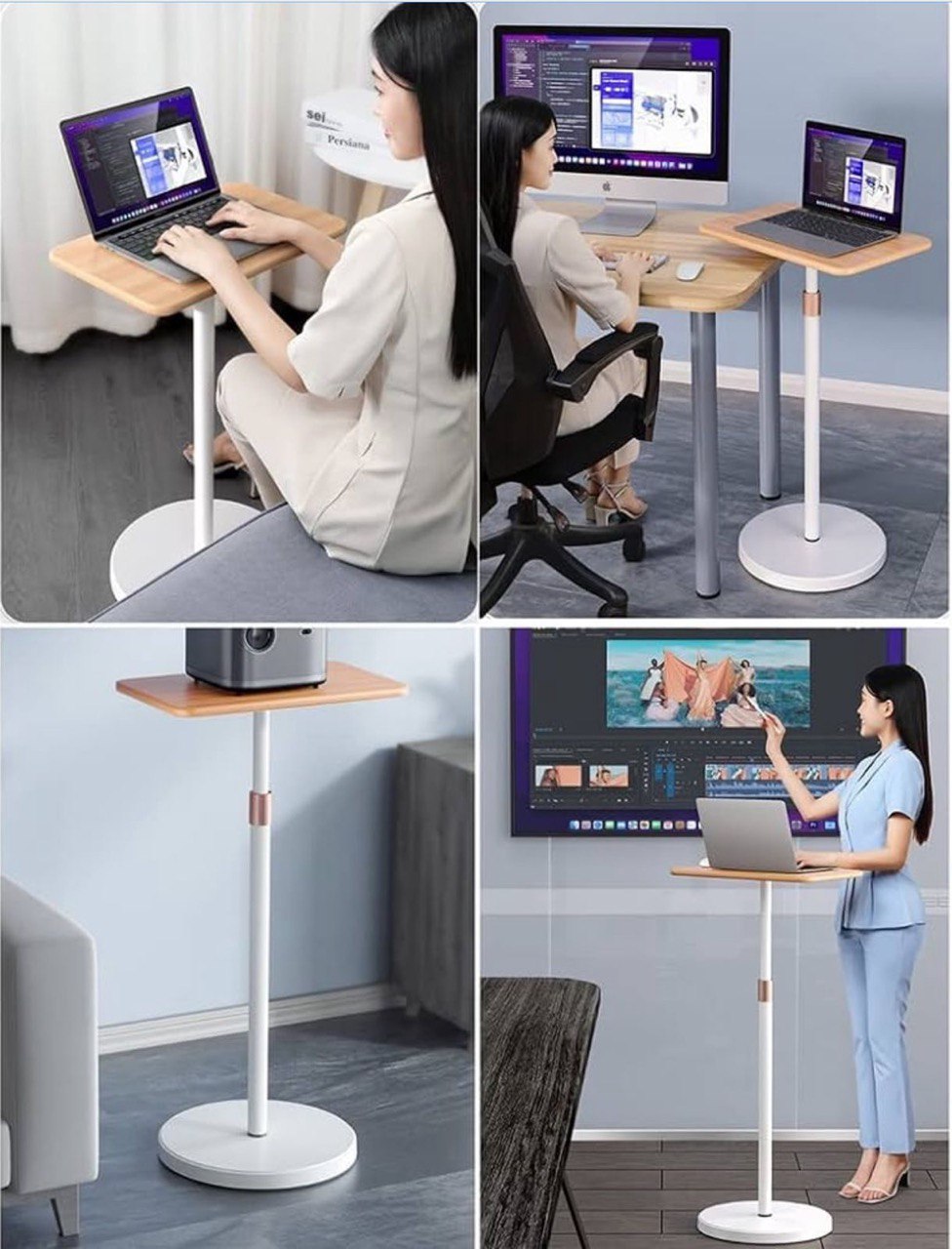 Portable Laptop Floor Stand, Bedside/Sofa Table with Height Adjustable 70cm-120cm, Stylish Movable Workstation Floor Standing Desk for Office, Meeting Room, Living Room Easy Assembly