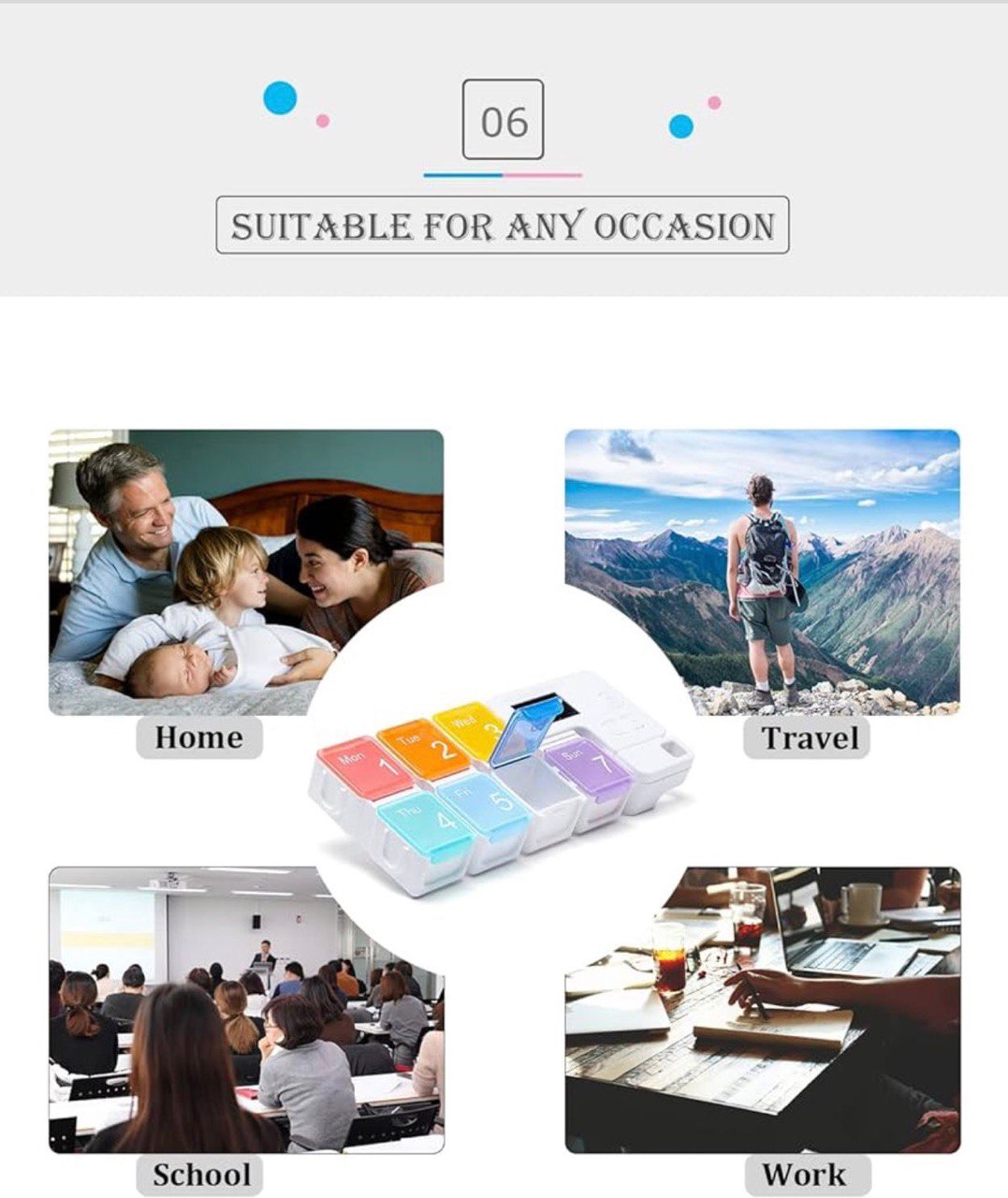 Digital Rainbow Pill Organizer with Alarm Timer; Never Miss a Dose! Smart 7-Day Medication Reminder for Seniors, Athletes, and Travel.