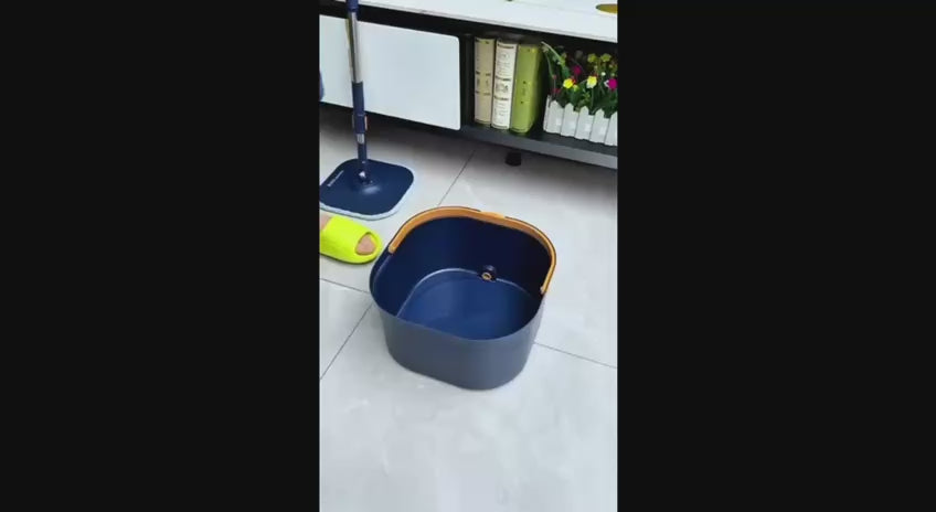 Flat Floor Mop and Bucket System Set with Wringer, Self Wringing Microfiber Spin Mops Bucket for Floor Cleaning, Separate Dirty Water, Wet and Dry Use, Mops for Hardwood, Laminate, Tile, Navy Blue