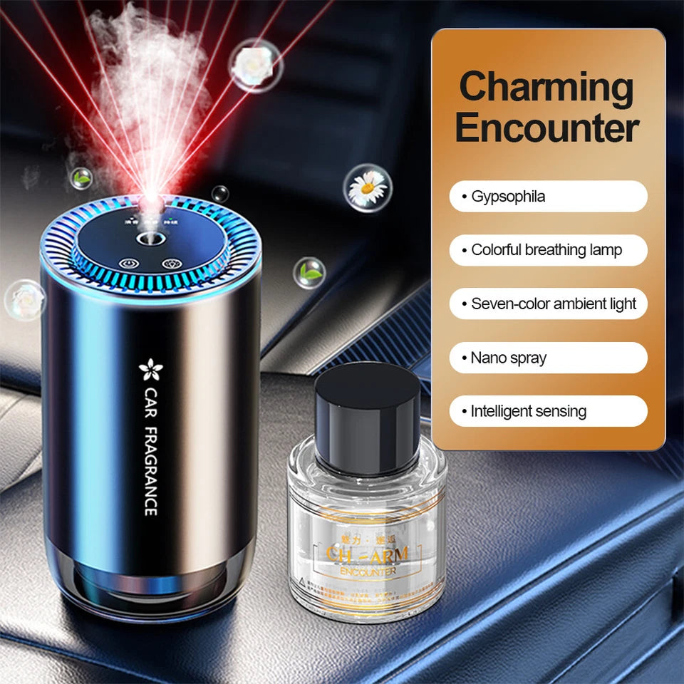 WinDawn Smart Car Air Fresheners Diffuser: Cologne Waterless Diffuser with Star Projector, 120 Days Long-lasting Perfume, Adjustable Concentration, Auto On/Off, Built-in Battery - Black