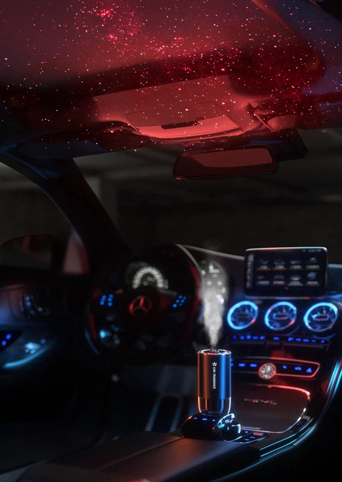 WinDawn Smart Car Air Fresheners Diffuser: Cologne Waterless Diffuser with Star Projector, 120 Days Long-lasting Perfume, Adjustable Concentration, Auto On/Off, Built-in Battery - Black