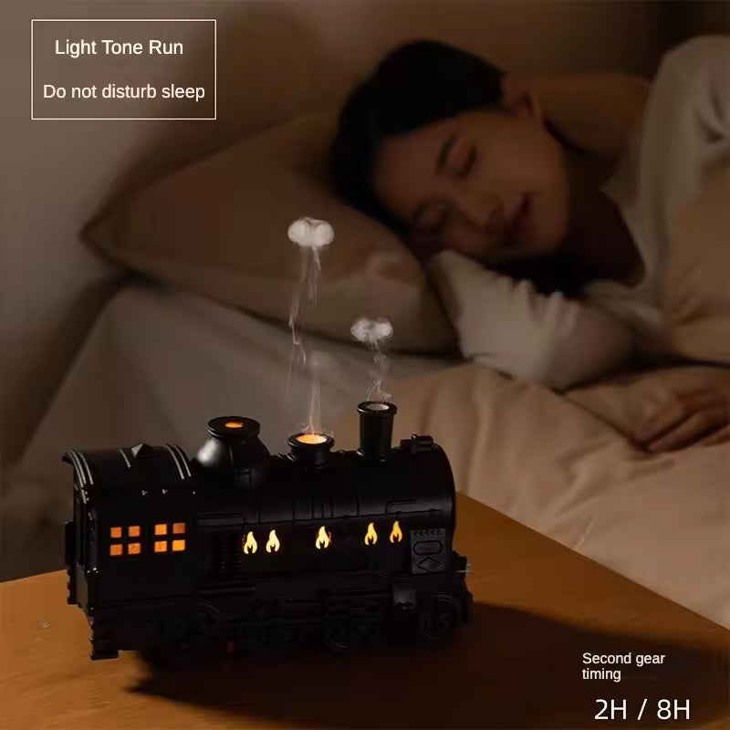 Fire-Styled Train Diffuser, Retro Train Essential Oil Diffuser Humidifier 300ml, Aromatherapy Diffuser Ultrasonic Cool Mist Train Humidifier with Remote Control 2 Light 2 Mist Mode Auto Shut-Off For Office