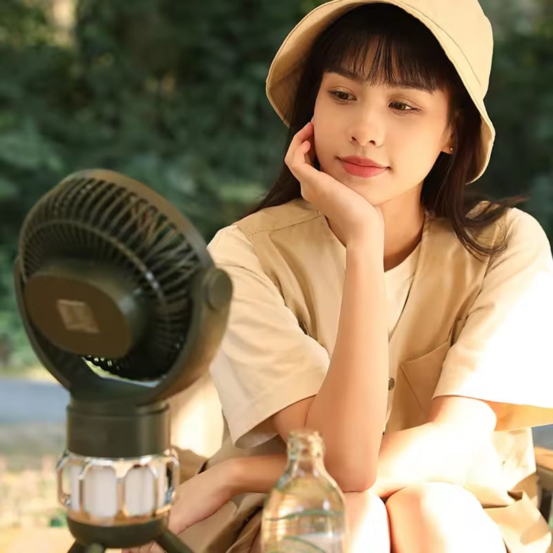 ADAK New Arrival 20000mAh Portable Camping Fan with LED Lantern - Battery Powered Fan for Tents, 8H Timer, 270° Rotation, USB Rechargeable Desk