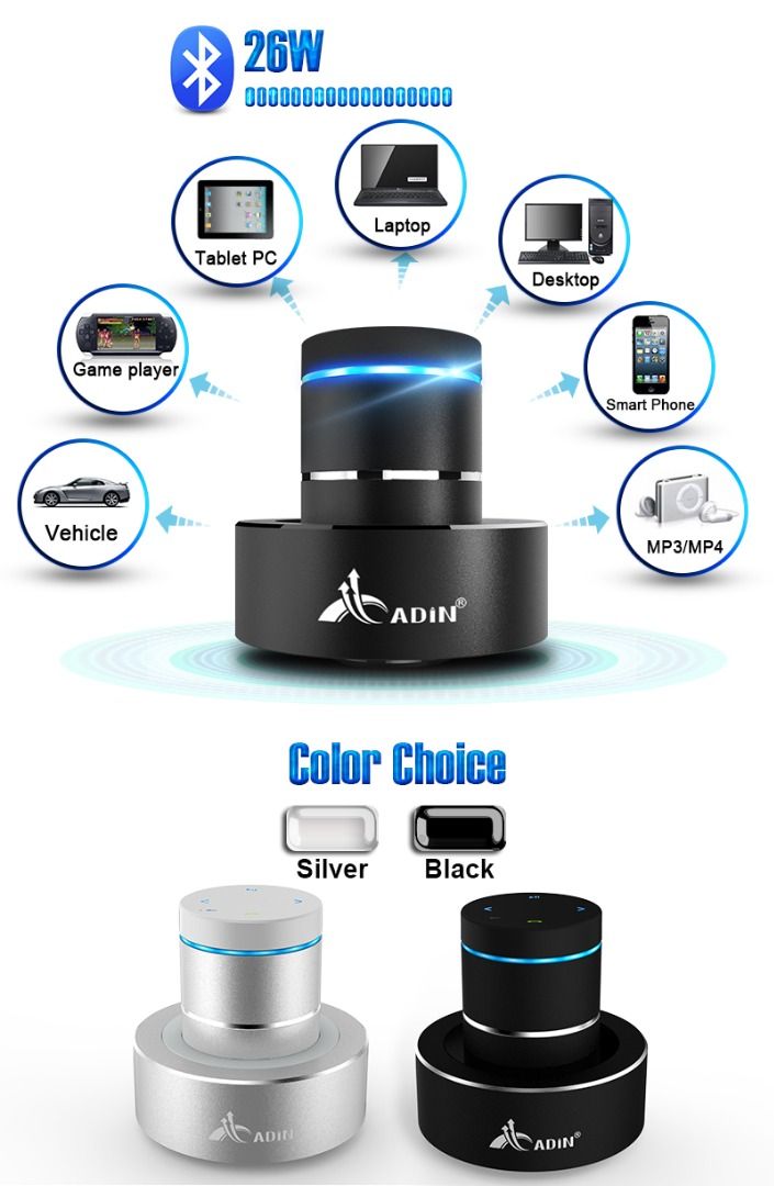 Click to open expanded view ADAK 26W Bluetooth Vibrating Speaker with Wireless Subwoofer - Portable Stereo Bass, NFC Handsfree with Mic