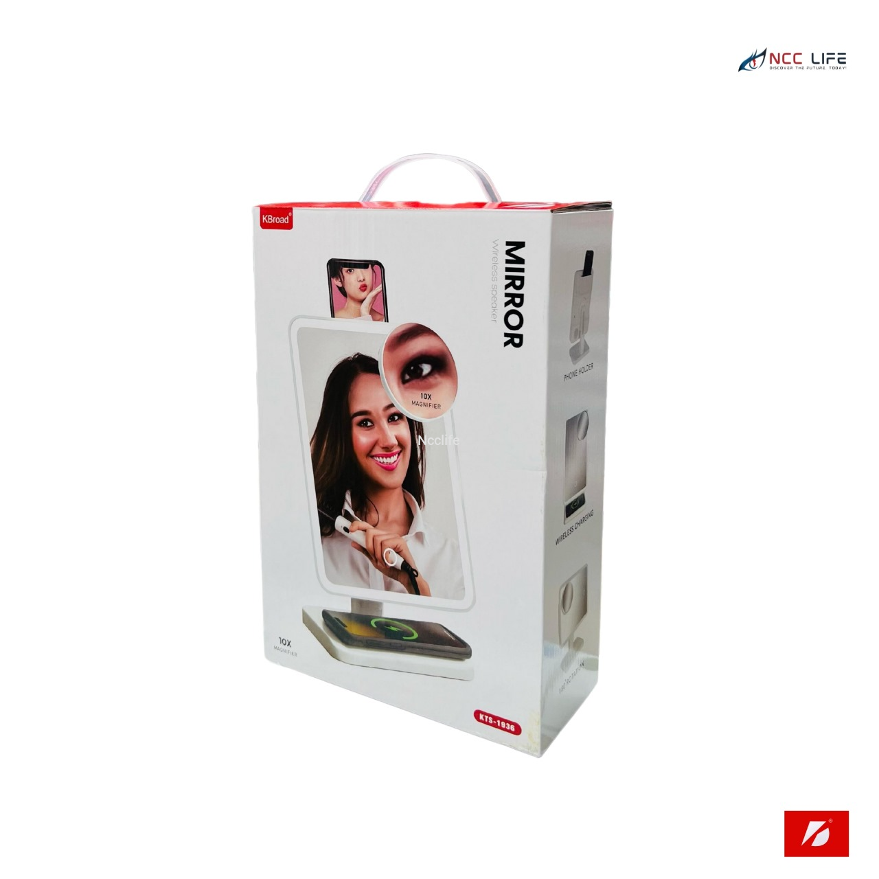 Wireless Express Glam Studio Vanity Mirror with Bluetooth Speaker and Phone Holder - White, LED Lighting, Hands-Free Calling, Wireless Charging