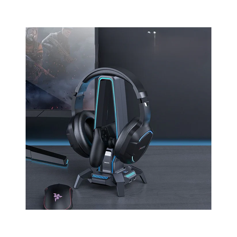 Yesido HB25 3-in-1 Headset Stand with RGB Lights, USB Hub, and Audio Adapter