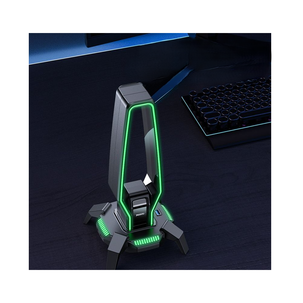 Yesido HB25 3-in-1 Headset Stand with RGB Lights, USB Hub, and Audio Adapter