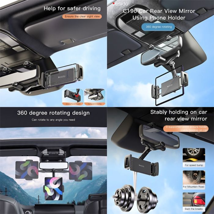 Yesido C196 Car Rearview Mirror Using Phone/iPad Holder