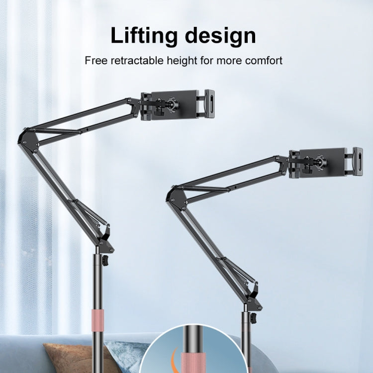 Aluminum Alloy Floor Stand - Adjustable Phone & Tablet Holder with Heavy Metal Base, Dual-Axis Spring, and Silicone Protection
