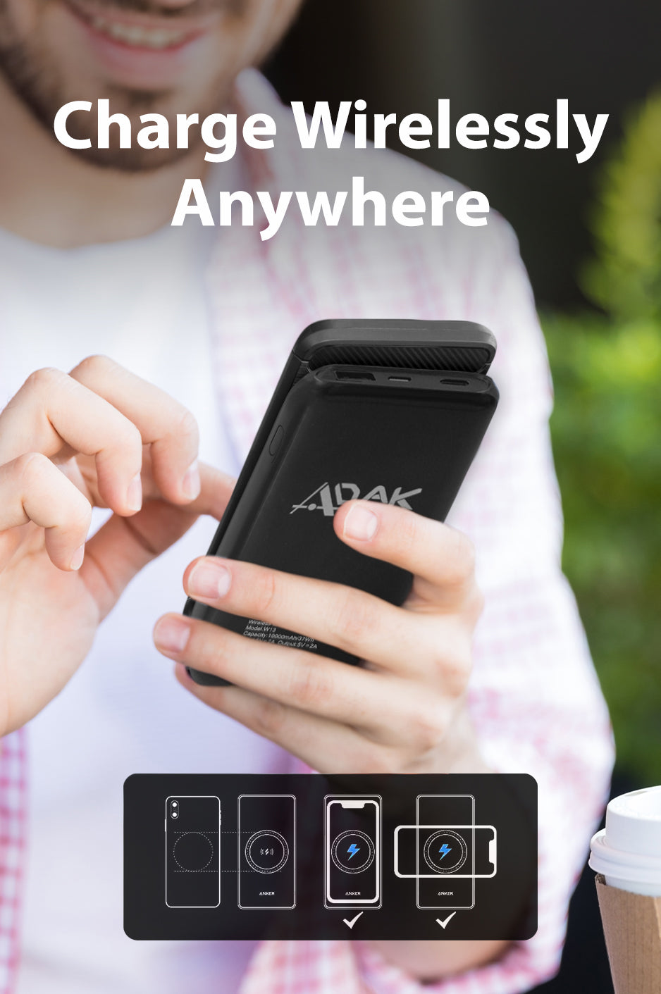 ADAK™ 10000mAh Wireless Power Bank - Stay Charged On-The-Go with Wireless Charging Convenience