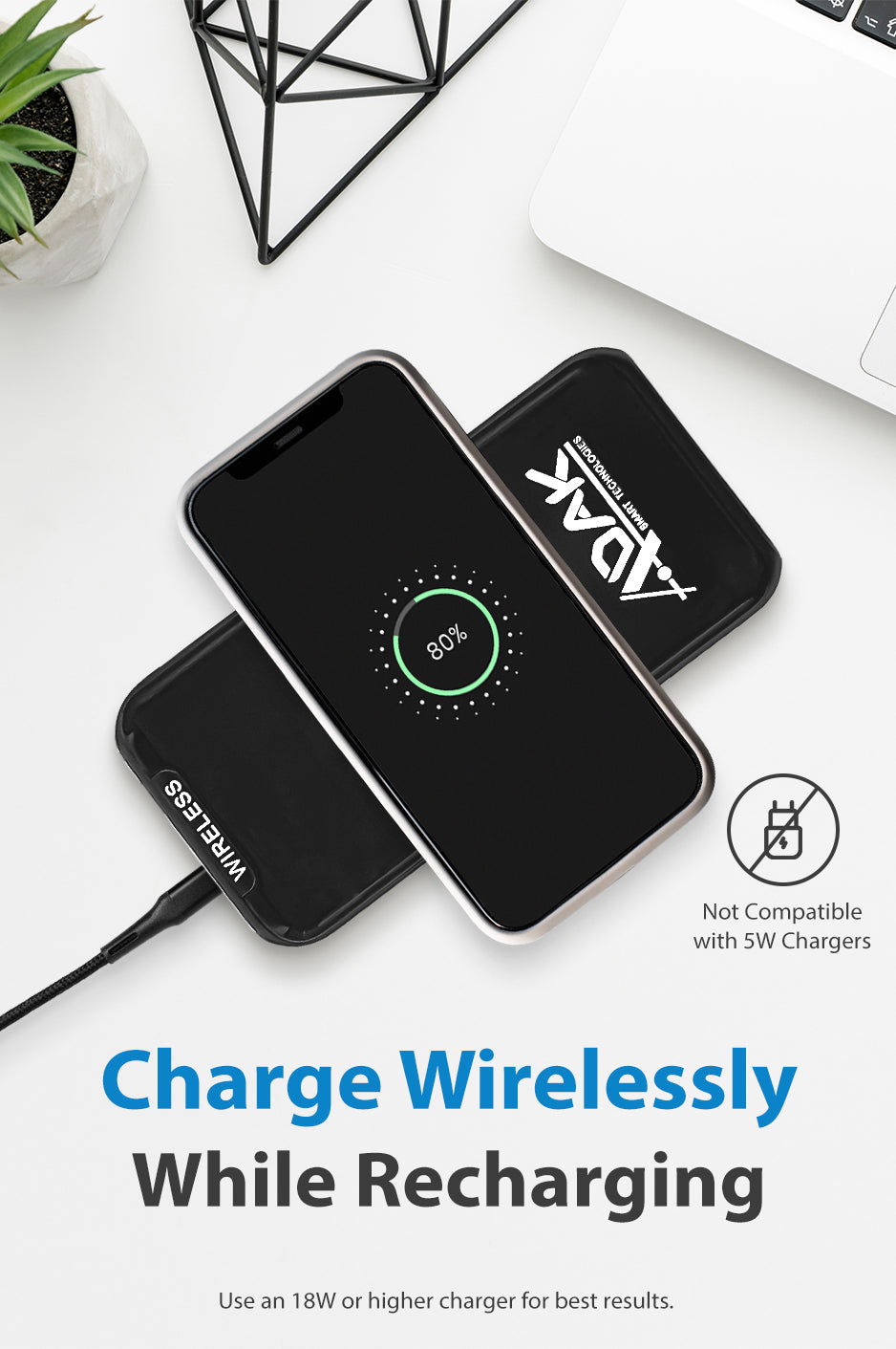 ADAK™ 10000mAh Wireless Power Bank - Stay Charged On-The-Go with Wireless Charging Convenience