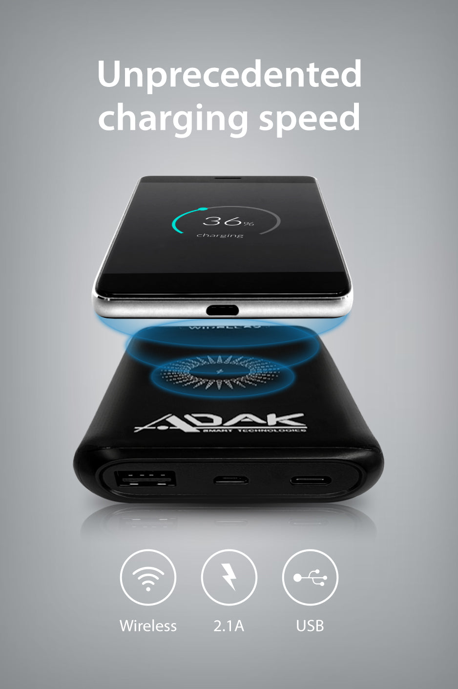 ADAK™ 10000mAh Wireless Power Bank - Stay Charged On-The-Go with Wireless Charging Convenience