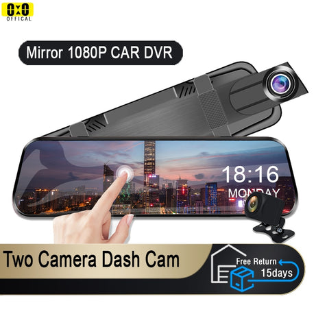 ADAK™ Mirror Camera Touch Screen Video Recorder - Rearview Mirror Dash Cam with Front and Rear Camera, Mirror DVR Black Box